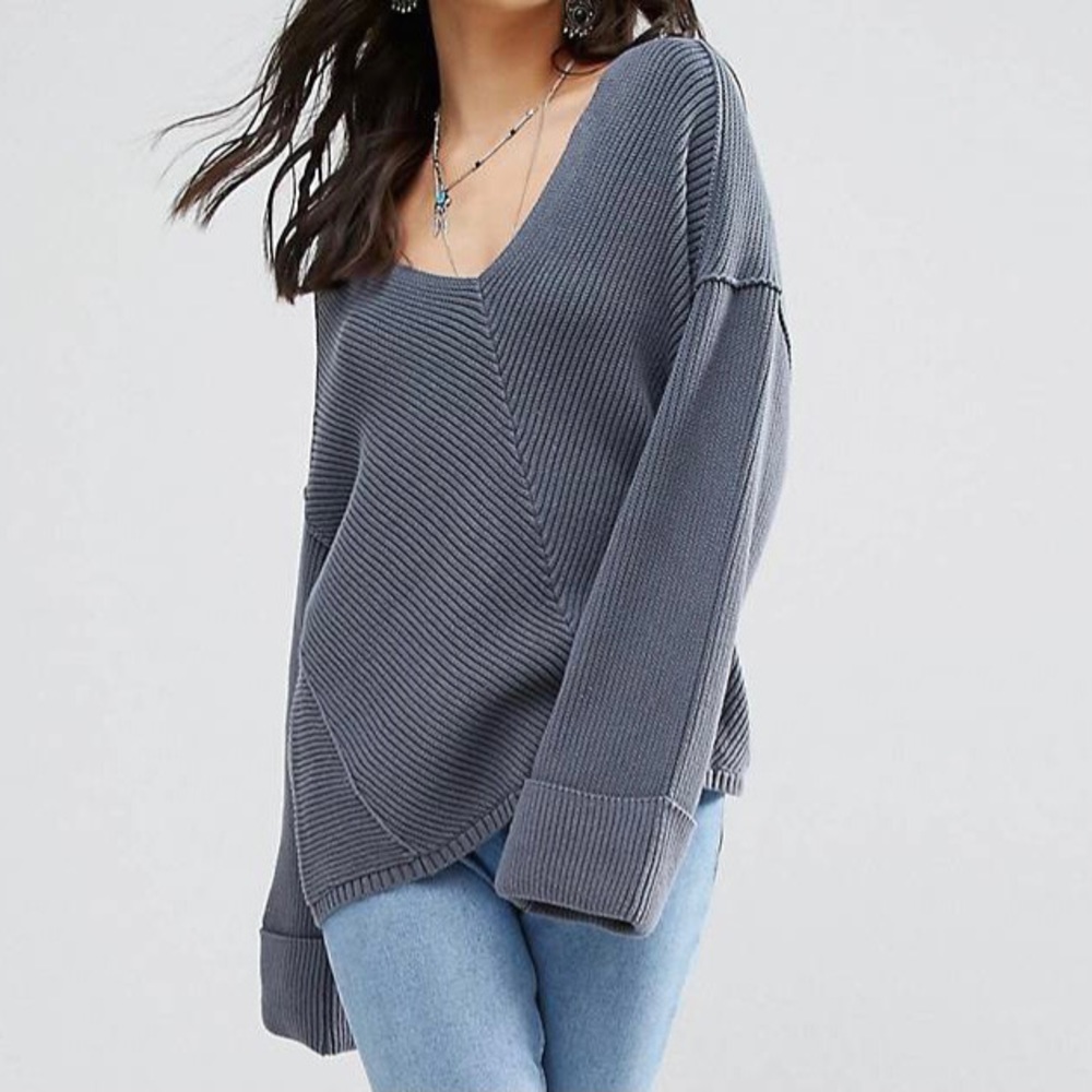 Free People • La Brea V-Neck Belle Sweater Gray XS